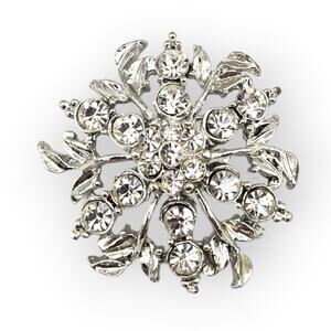 Rhinestone Floral Starburst Silver Brooch Vintage Classic Mid-Century Elegance
